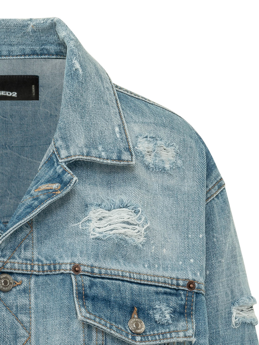 Blue Distressed Shirt Collar Jacket