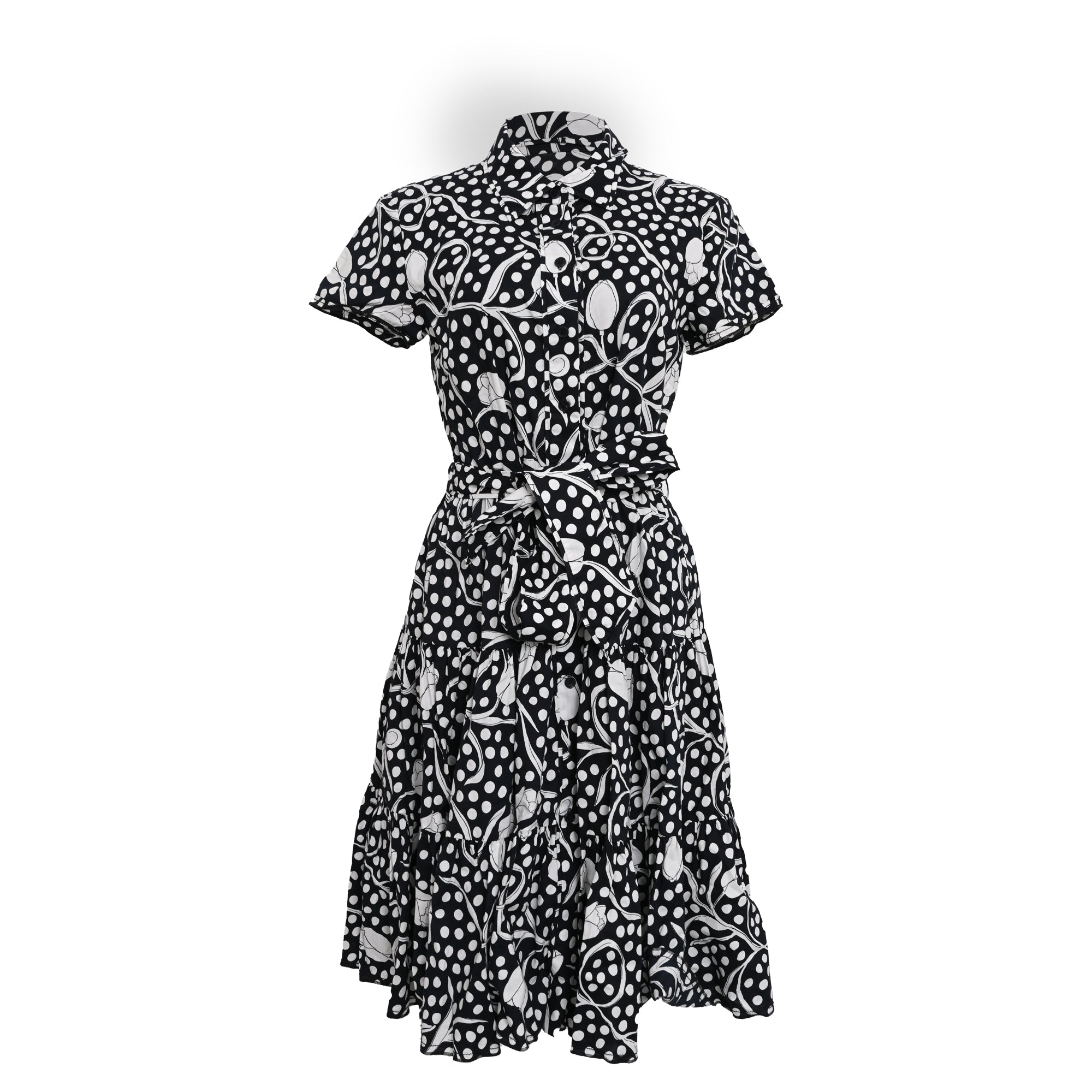 Printed Shirt Dress in Black Cotton