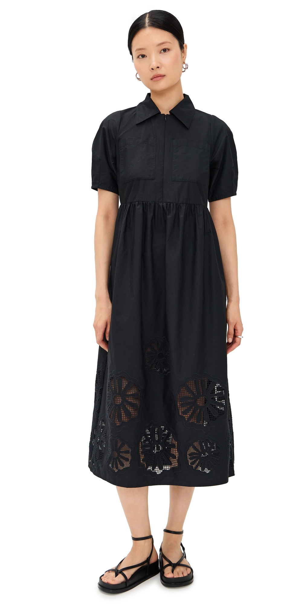 ALIGNE Gabriella Broderie Midi Dress Black