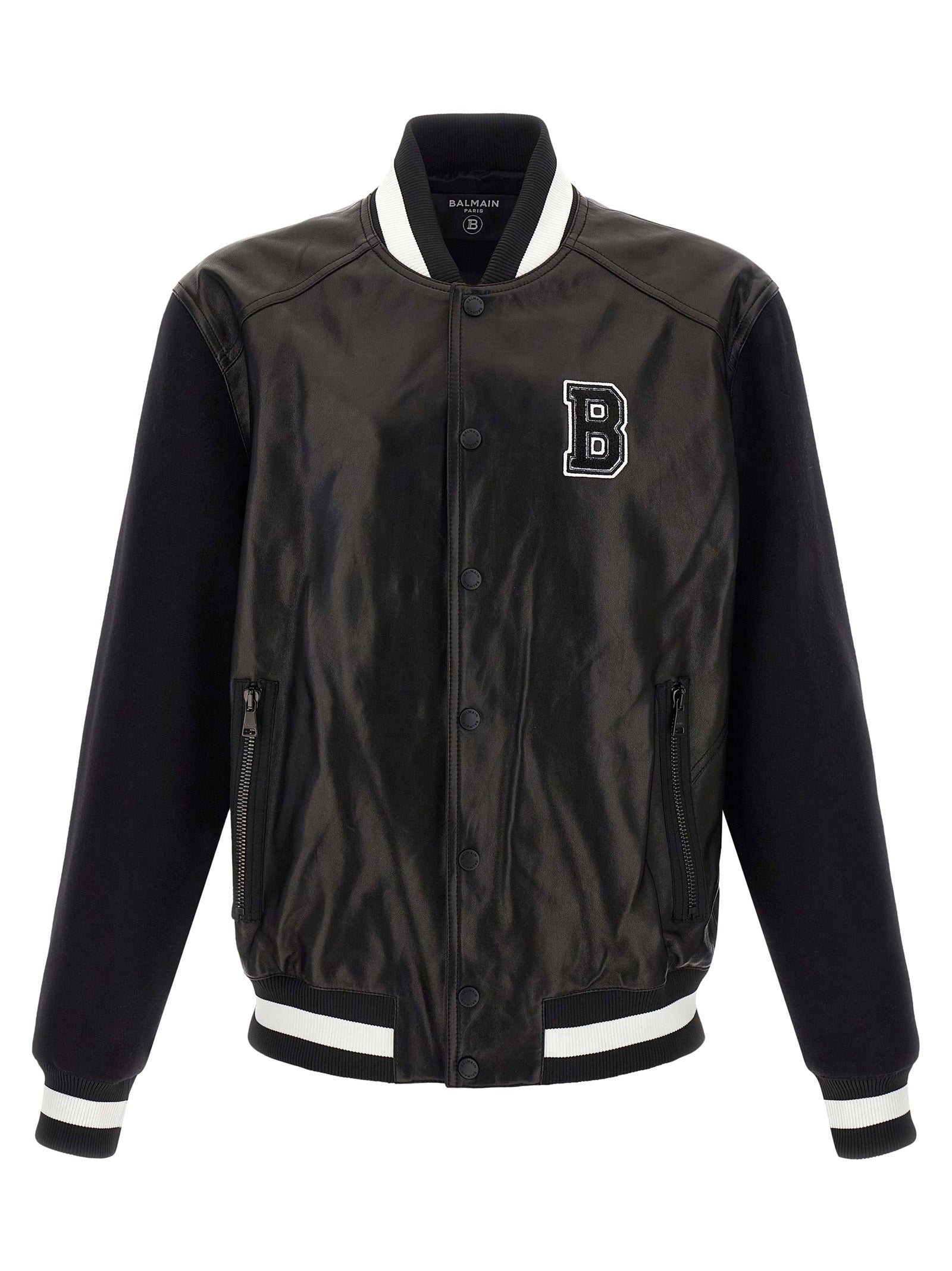 Bicolor Lamb Leather Bomber Jacket — Black
