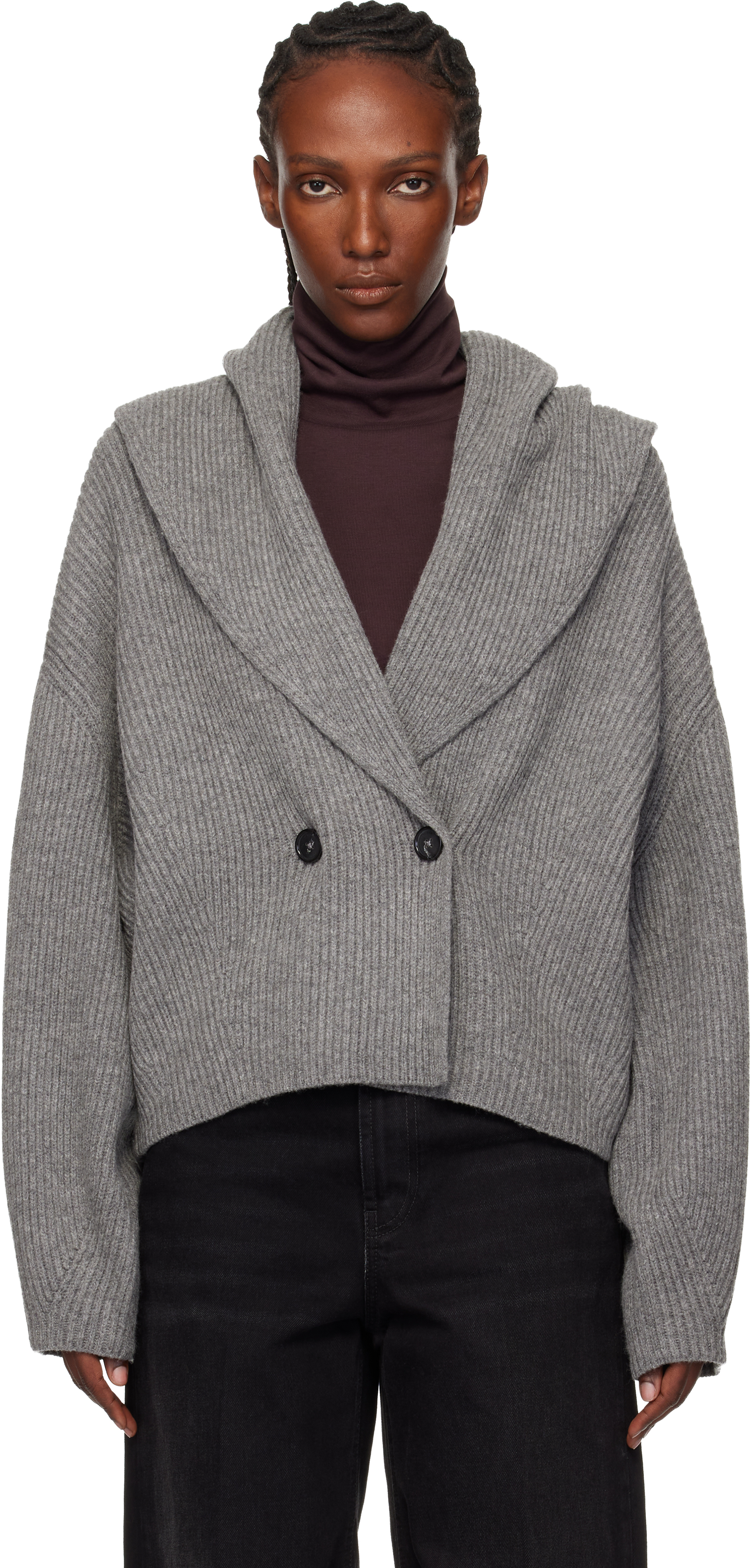 Gray Shawl-Lapel Cardigan