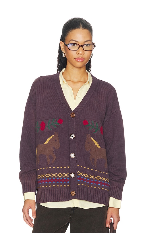 Found Horse Jacquard Cardigan in Faded Eggplant - Purple. L also in M, XL/1X, XXL/2X