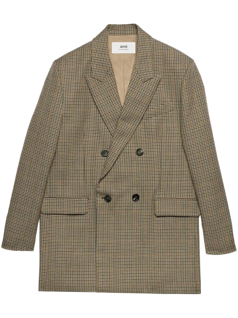 Virgin Wool Blazer with Pied de Poule Motif
