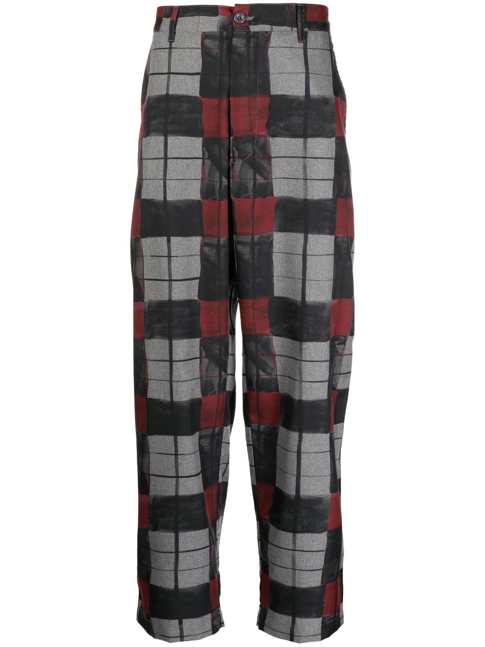 Check-print cropped trousers - Grey