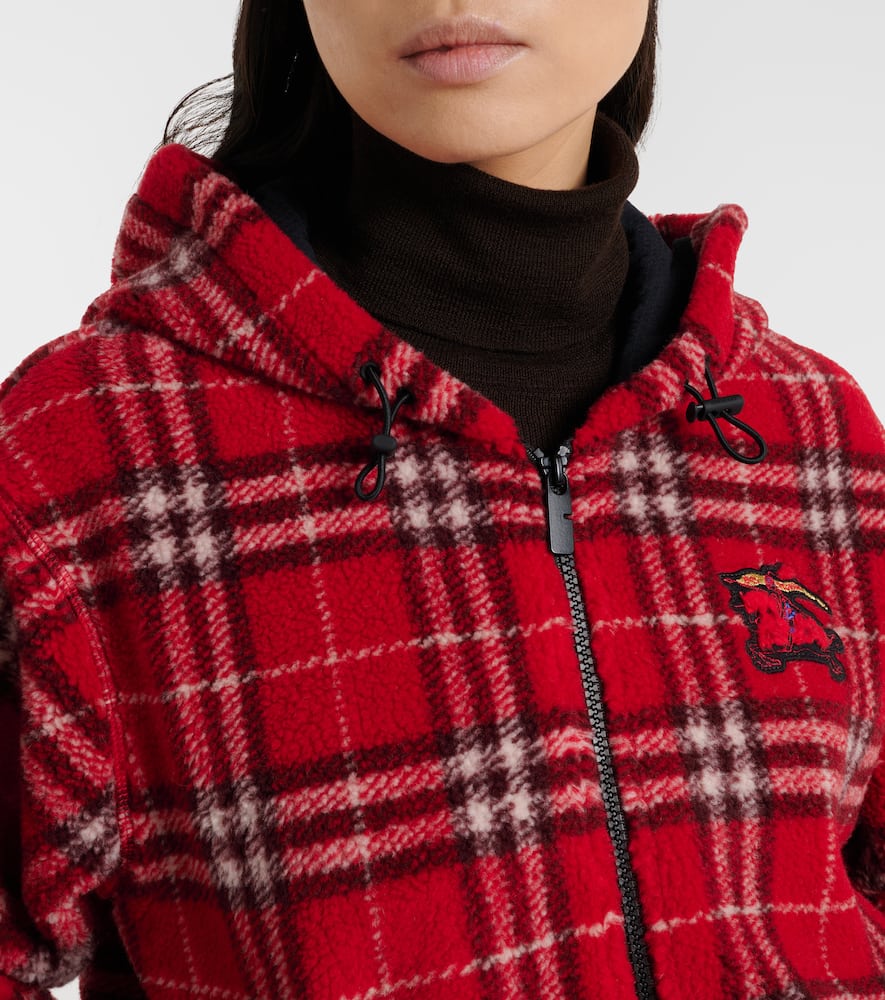 Check hooded wool-blend jacket