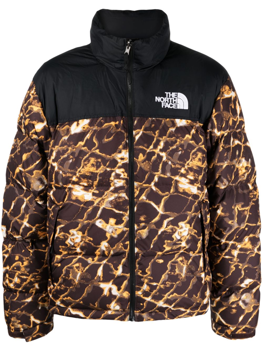 Abstract-pattern print padded-design jacket - Black