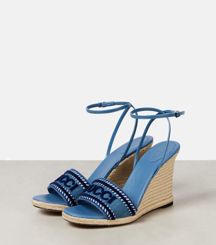 Gucci Logo denim espadrille wedges