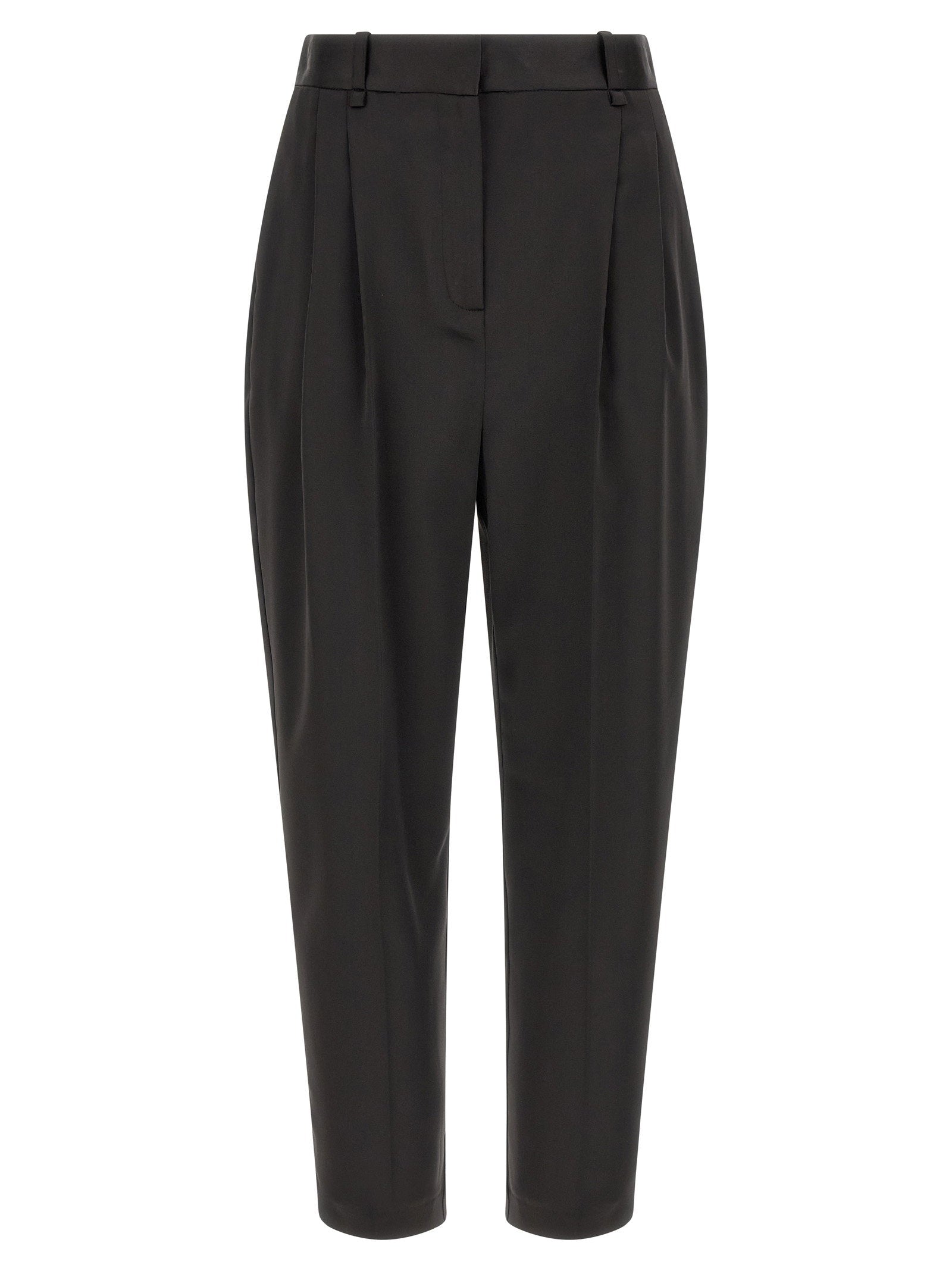 High-Waist Stretch Satin Trousers — Black