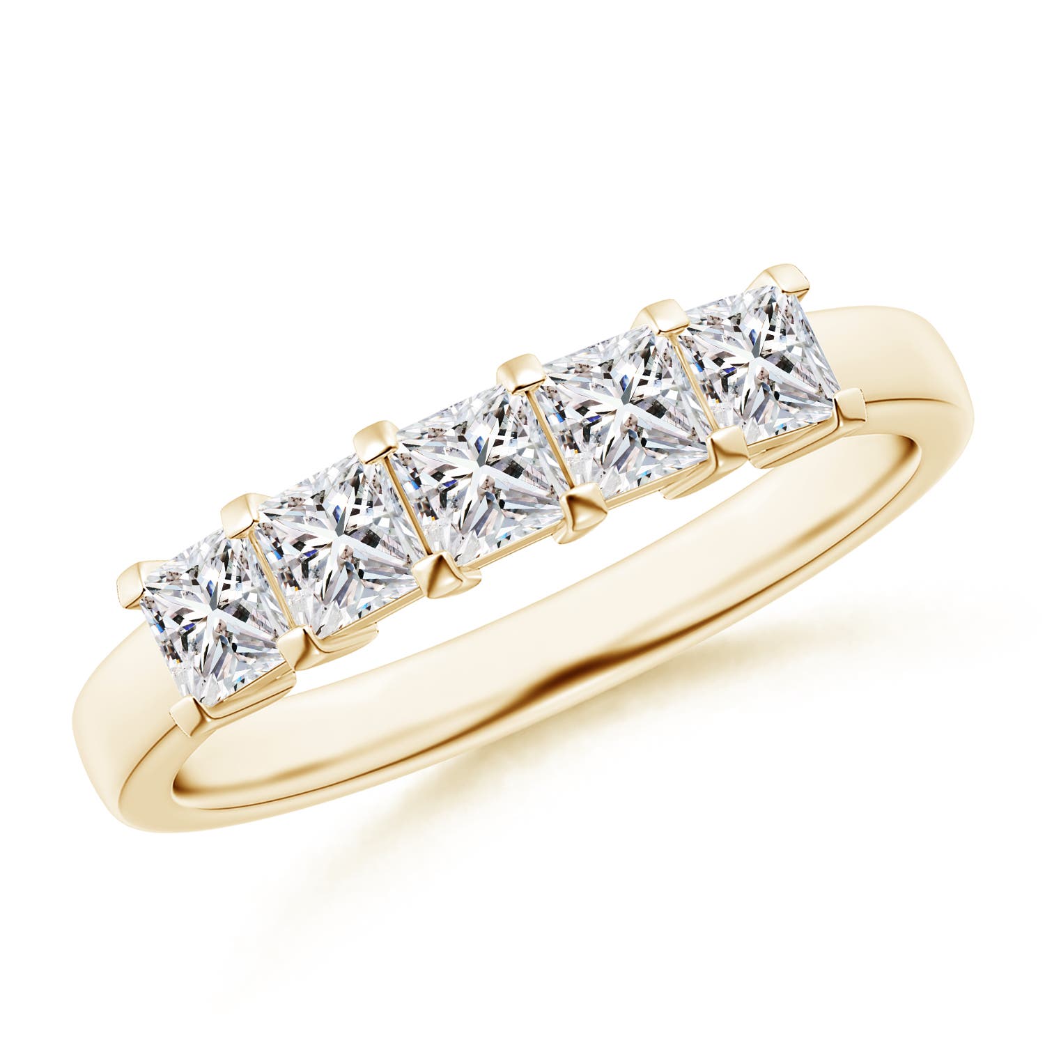 Angara 0.8 Carat Classic Five Stone Princess Diamond Wedding Ring for Her in 18K Yellow Gold