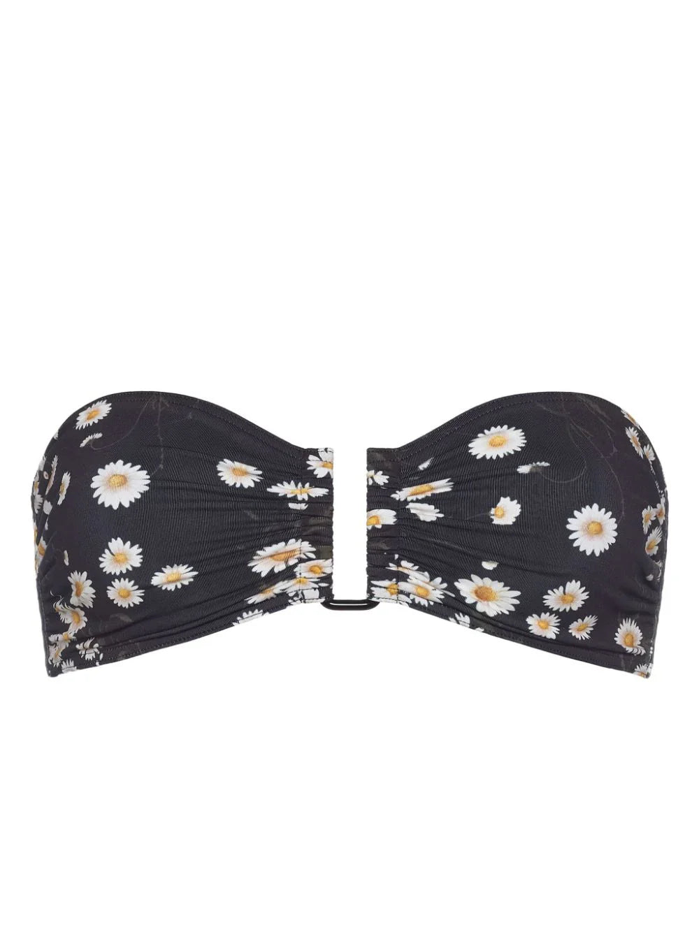 Floral-Print Bandeau Bikini Top — Black
