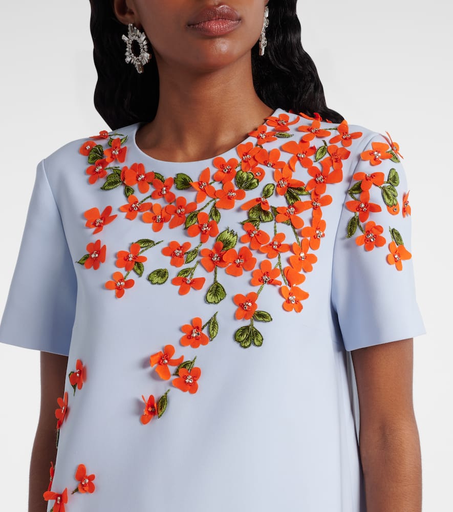 Floral-appliqué crêpe shift dress