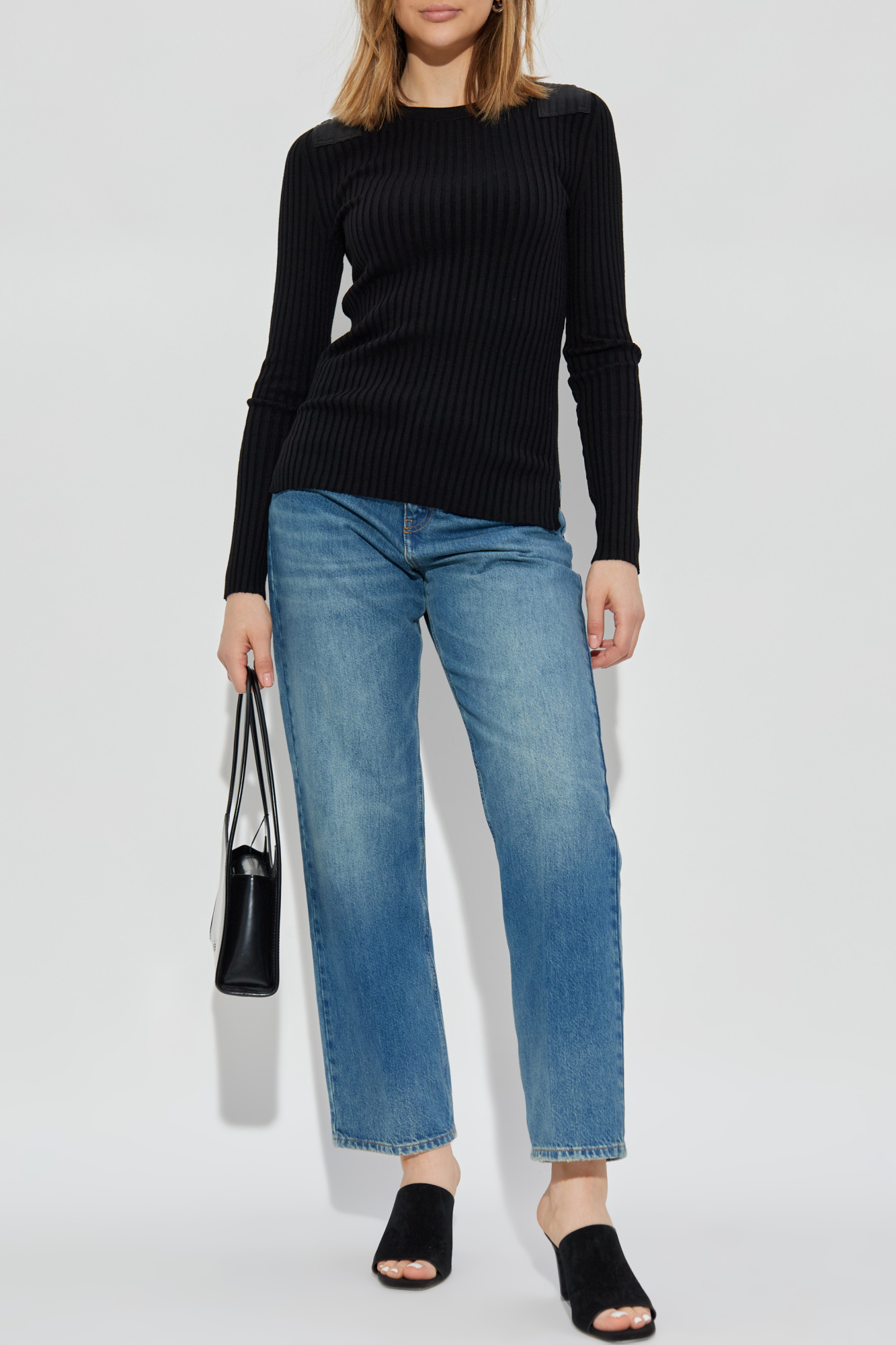 Ribbed Long-sleeve Top, Women's, Black