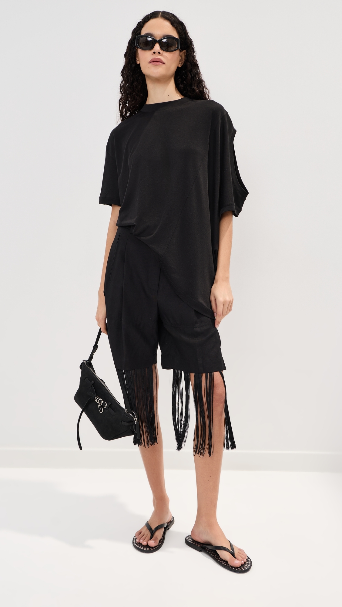 Combined Silk T-Shirt Black
