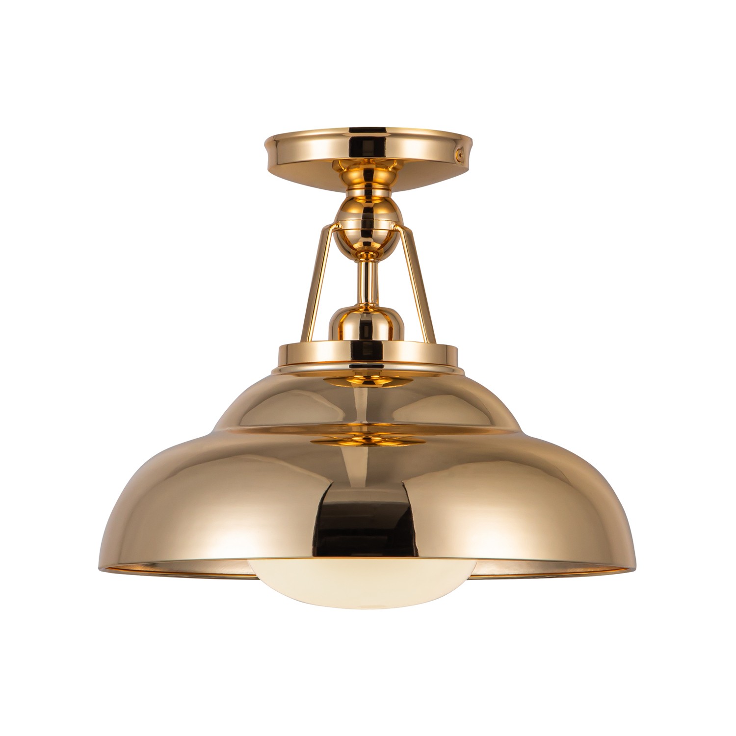 Palmetto 1-Light Semi-Flush Mount in Polished Brass with Glossy Opa