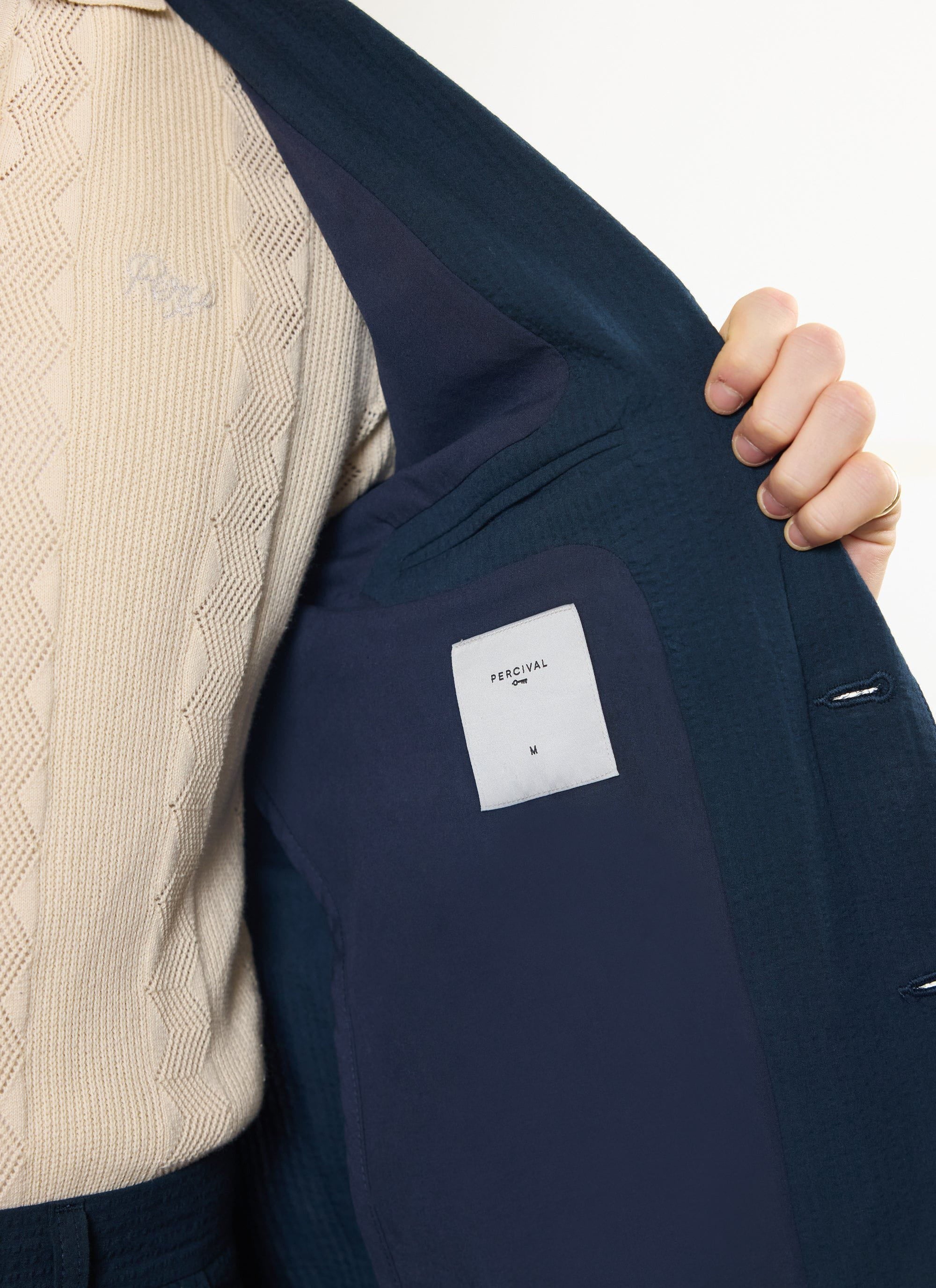 Tailored Seersucker Blazer Navy