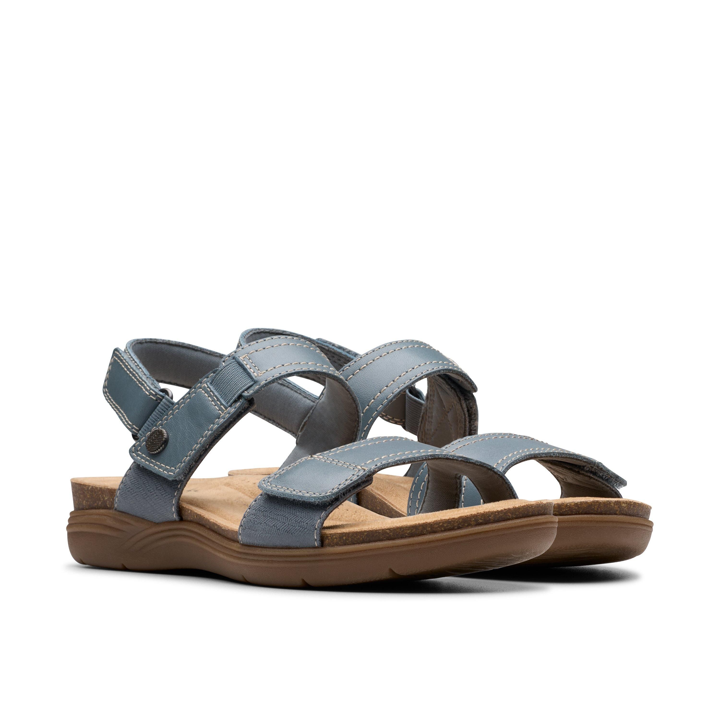 Clarks April Clover Blue Grey Combination Flat Sanda