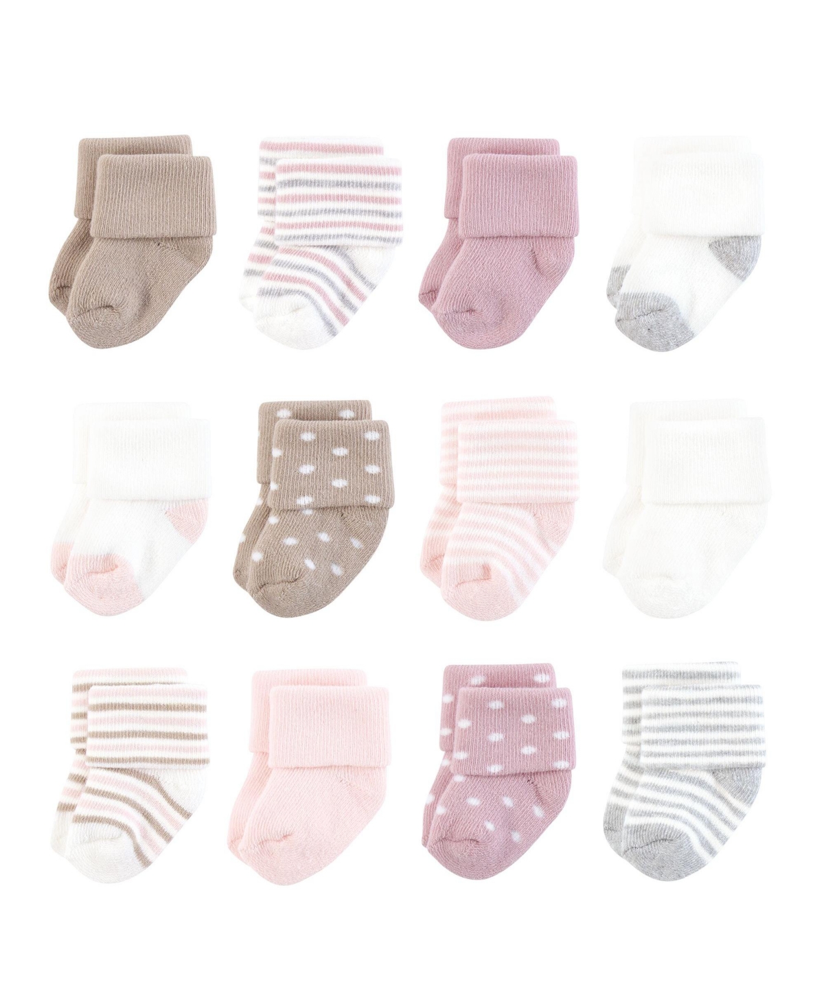 Baby Girls Hudson Cotton Rich Newborn and Terry Socks, Soft Pink Dot Stripe - Soft pink dot stripe