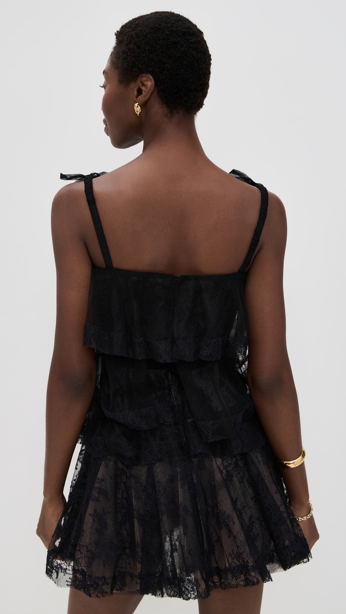Tove Tiered Lace Dress Black Gold