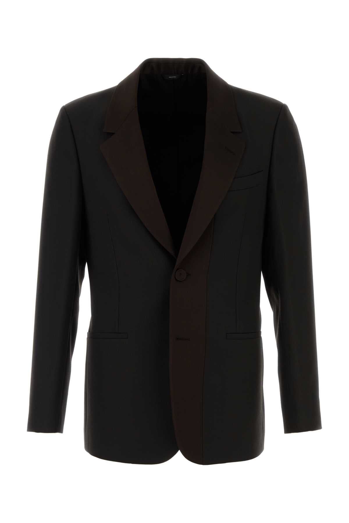 Wool-Blend Gabardine Blazer — Brown