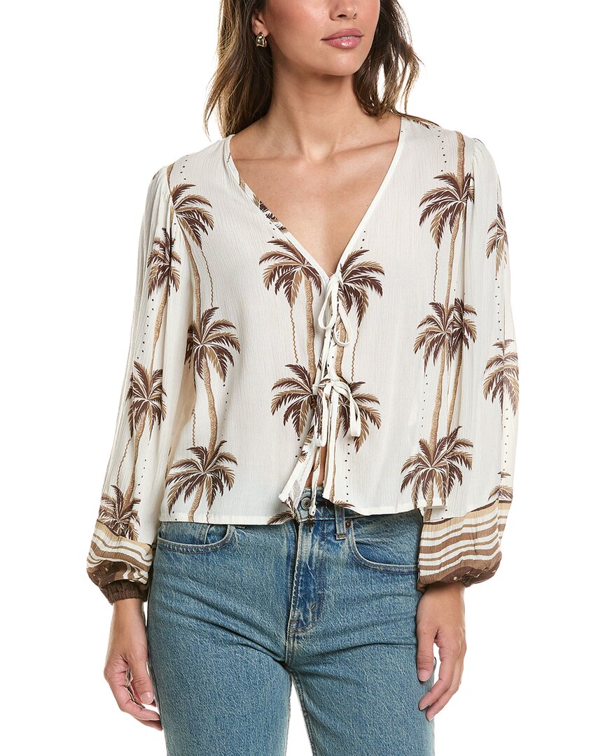 Printed Balloon Sleeve Tie Front Top