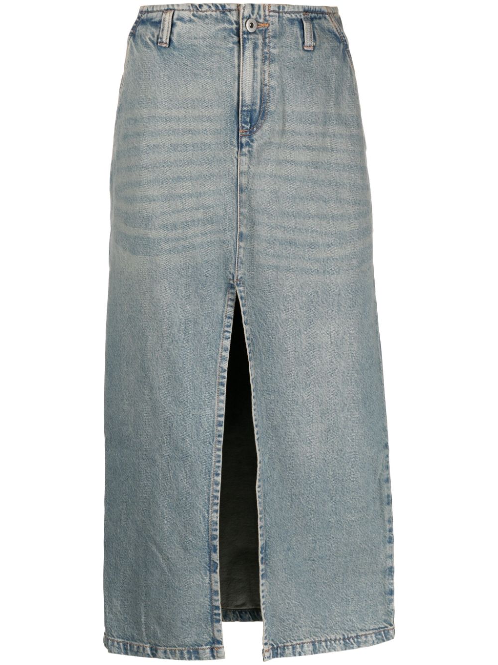 Front-slit cotton denim midi skirt - Blue
