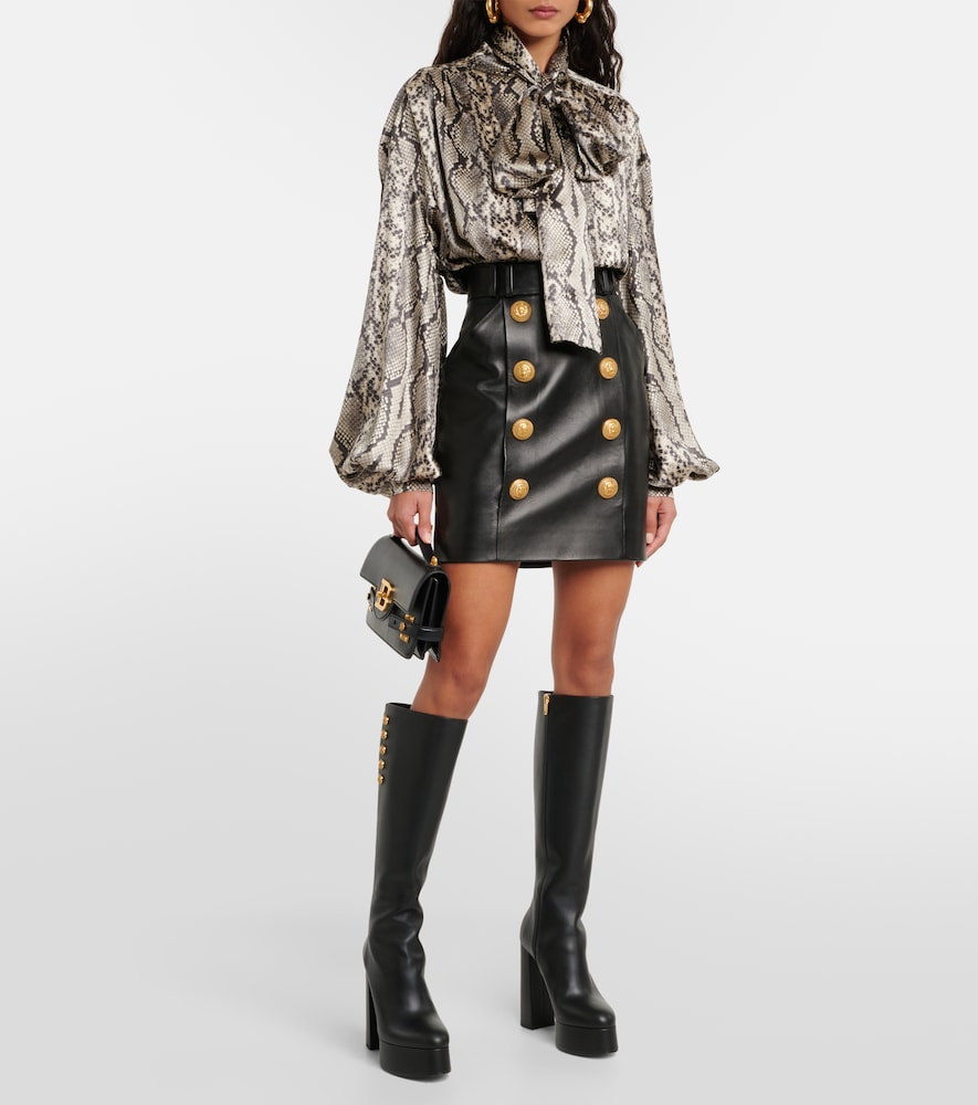 Balmain Snake-print tie-detail silk blouse