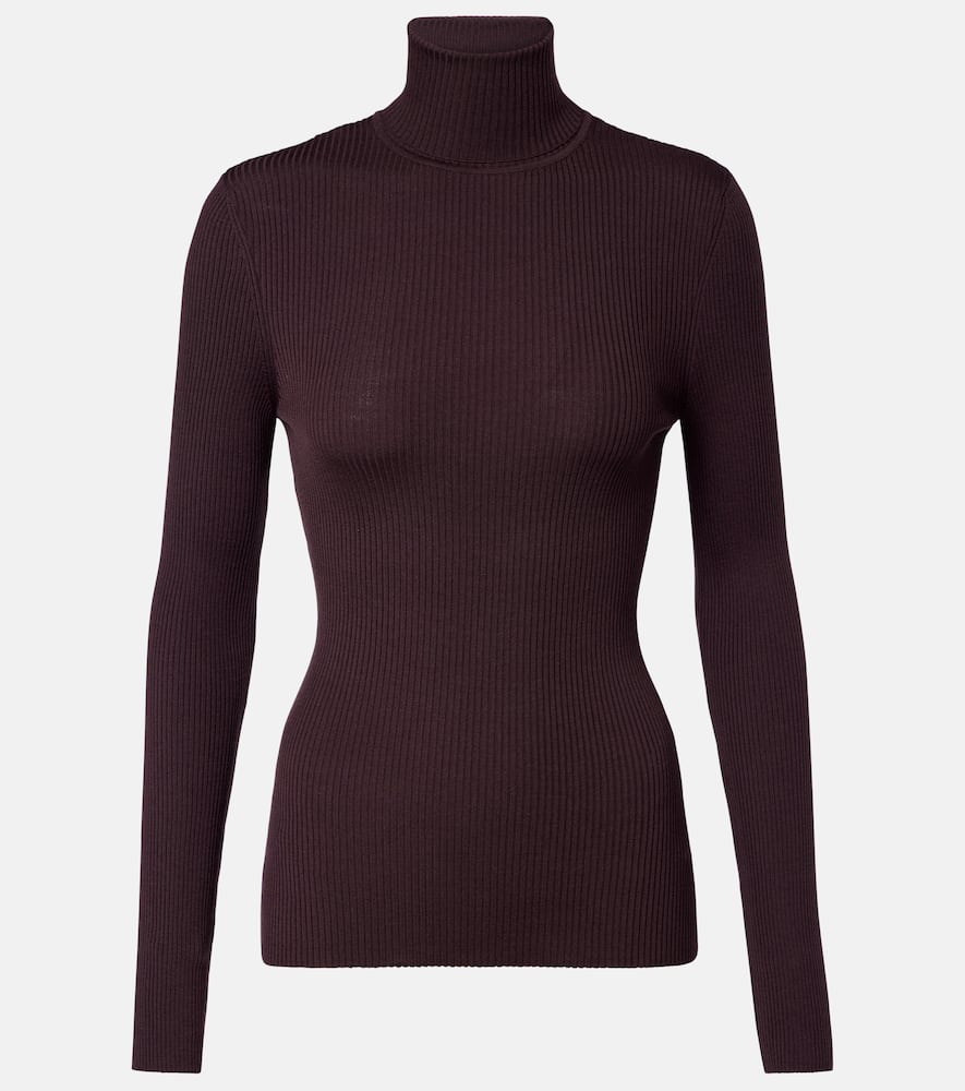 Ribbed-knit virgin wool turtleneck top