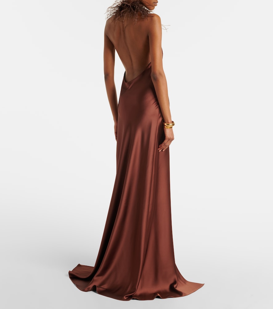 Jazzy embellished feather-trimmed gown