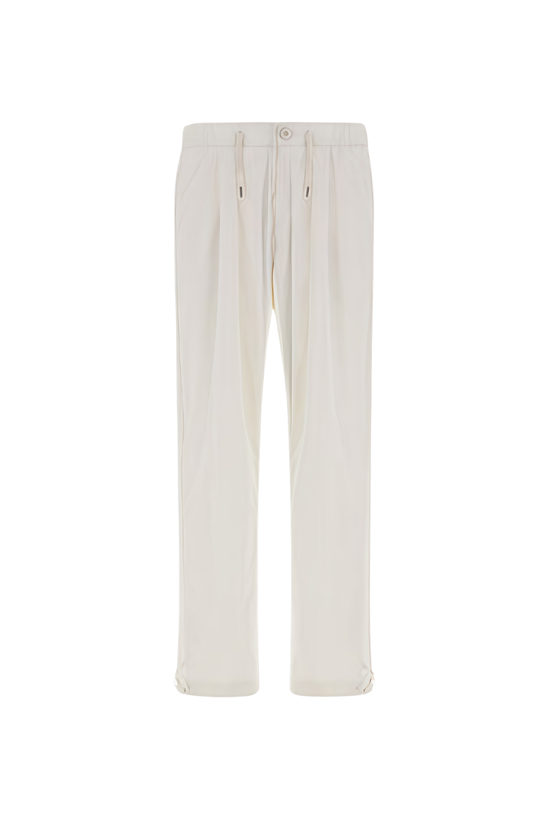 Pleated Drawstring Trousers — Beige