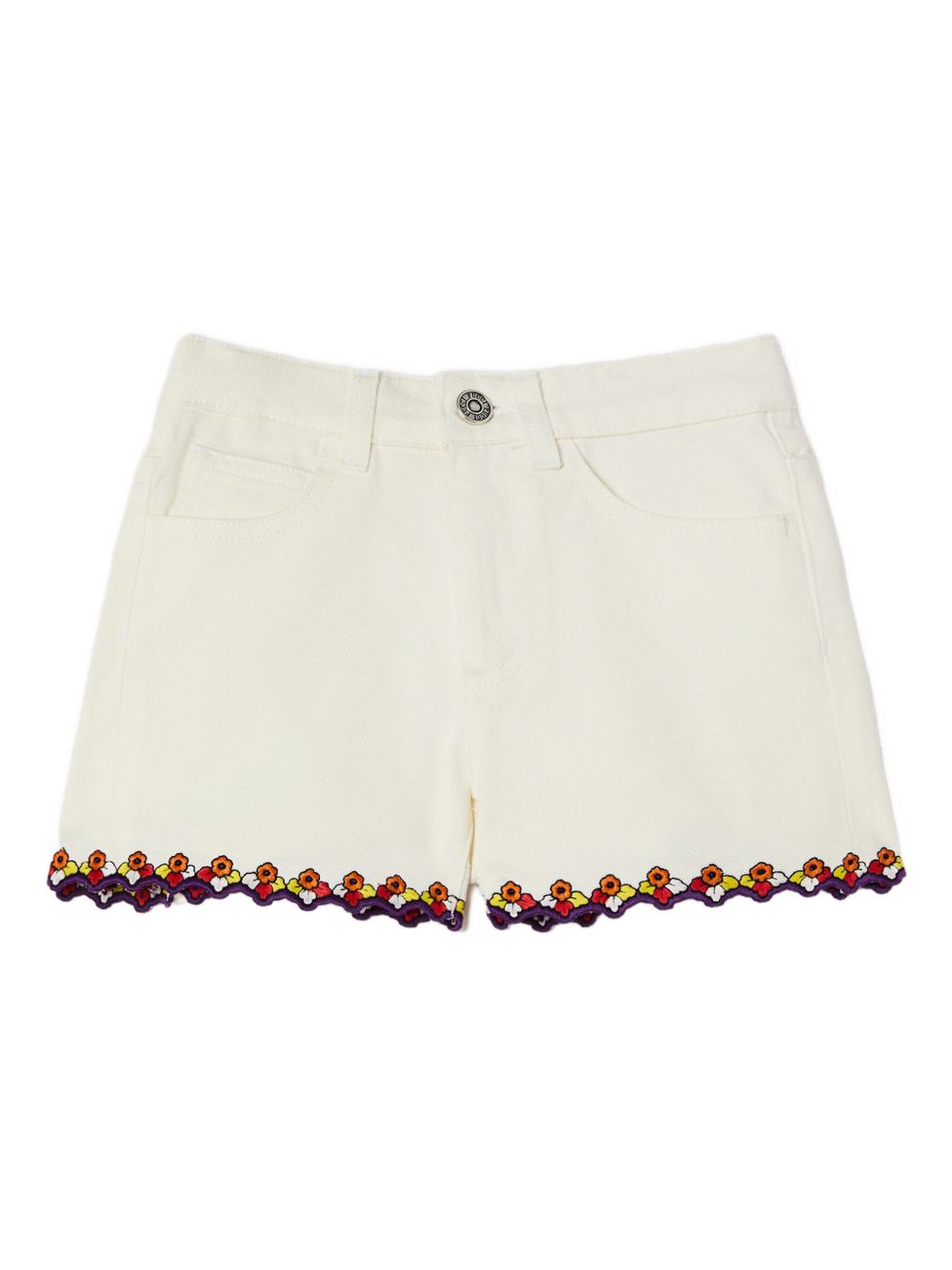 Embroidered-hem denim shorts - White