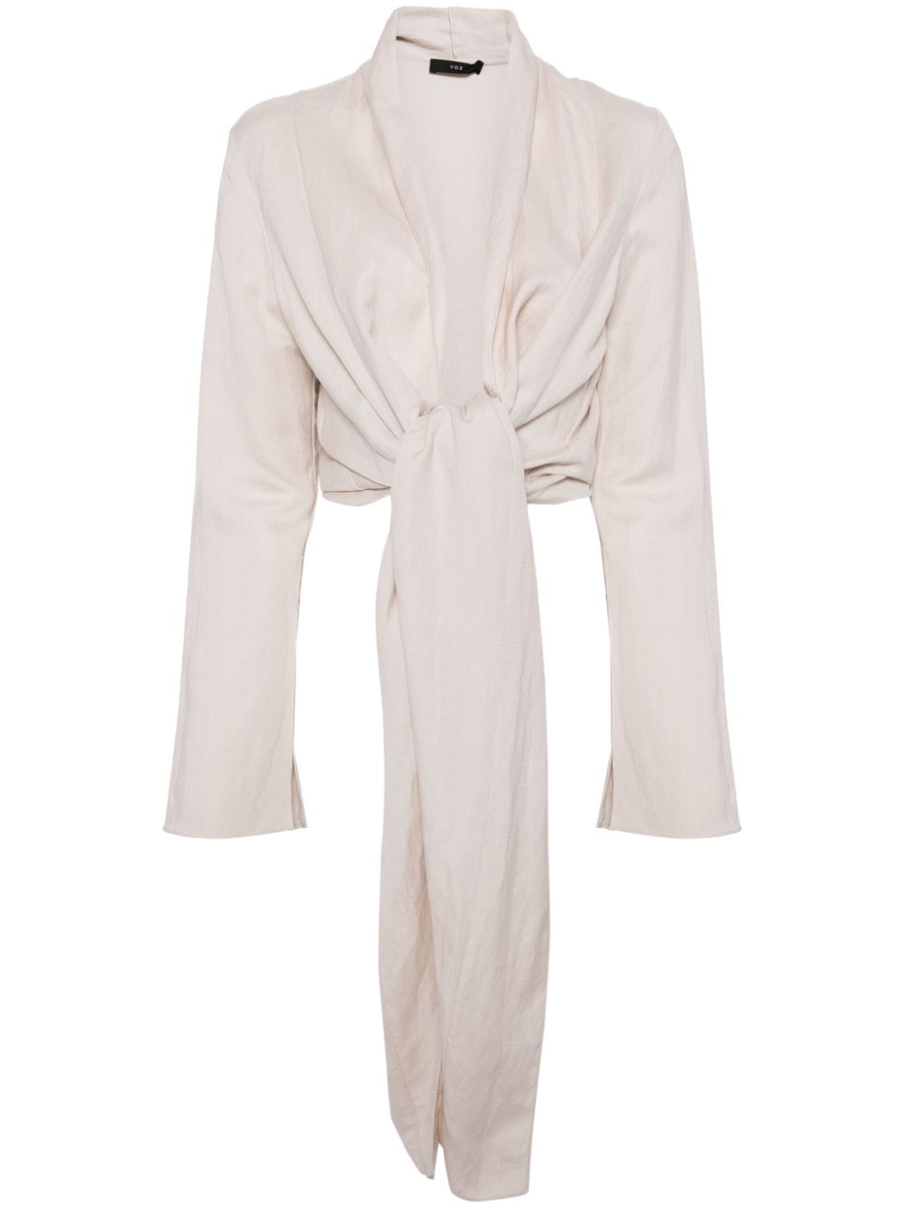 Tie-fastening cropped cardigan - Neutrals