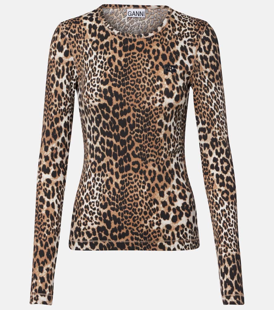 Leopard-print cotton-blend top
