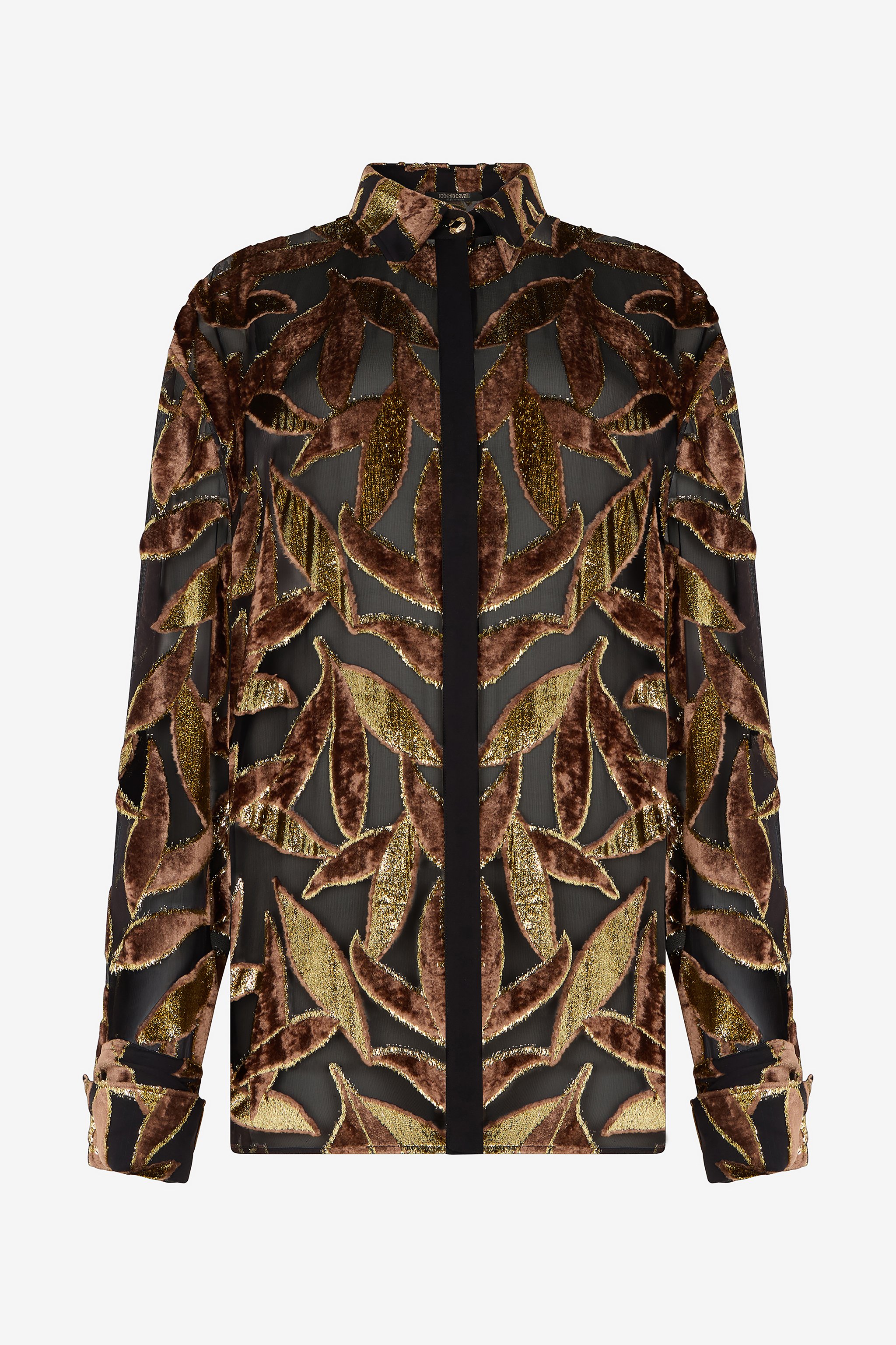 Chocolate Sheer Shirt With Foliage Motif