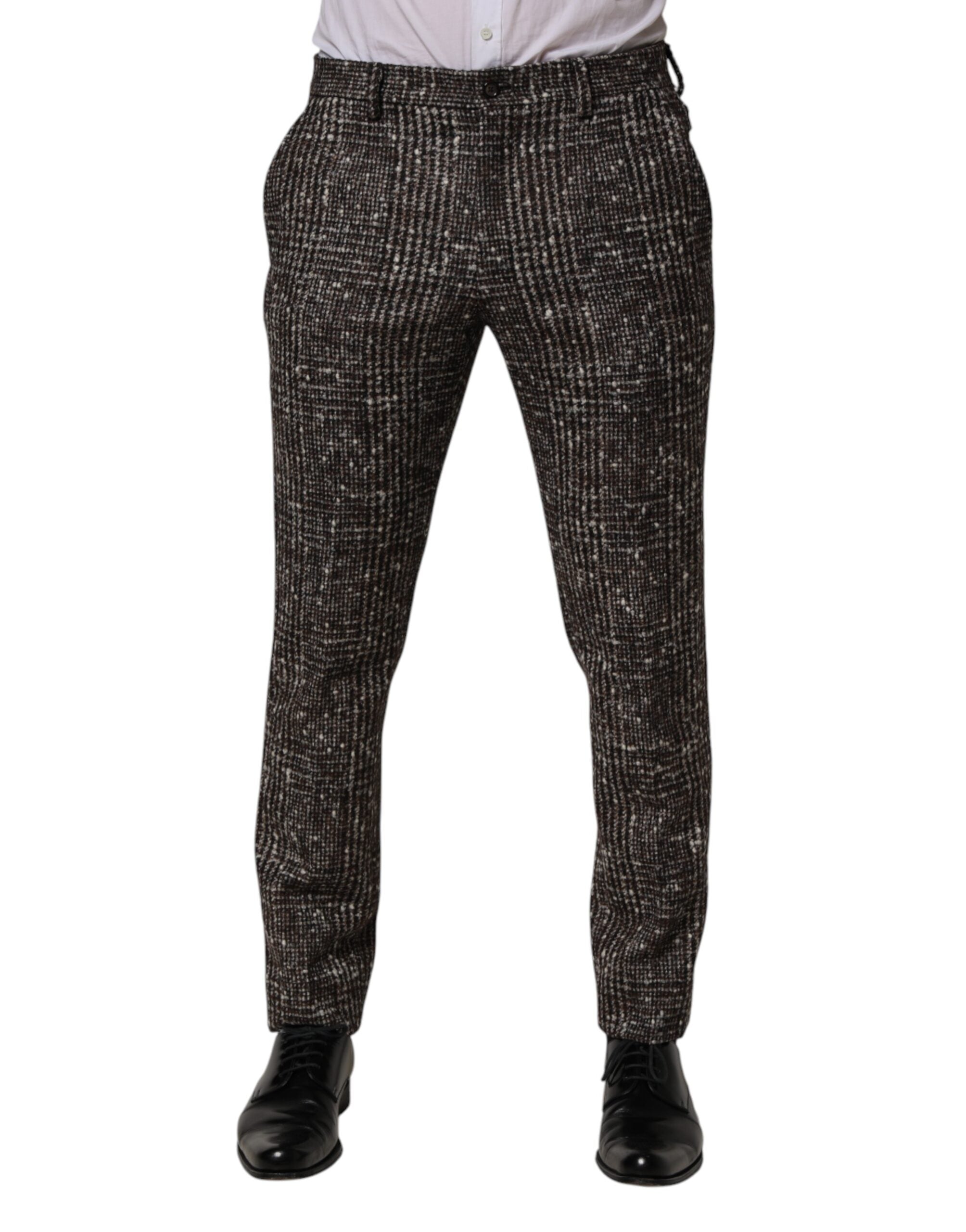 Wool Plaid Dress Trousers — Brown