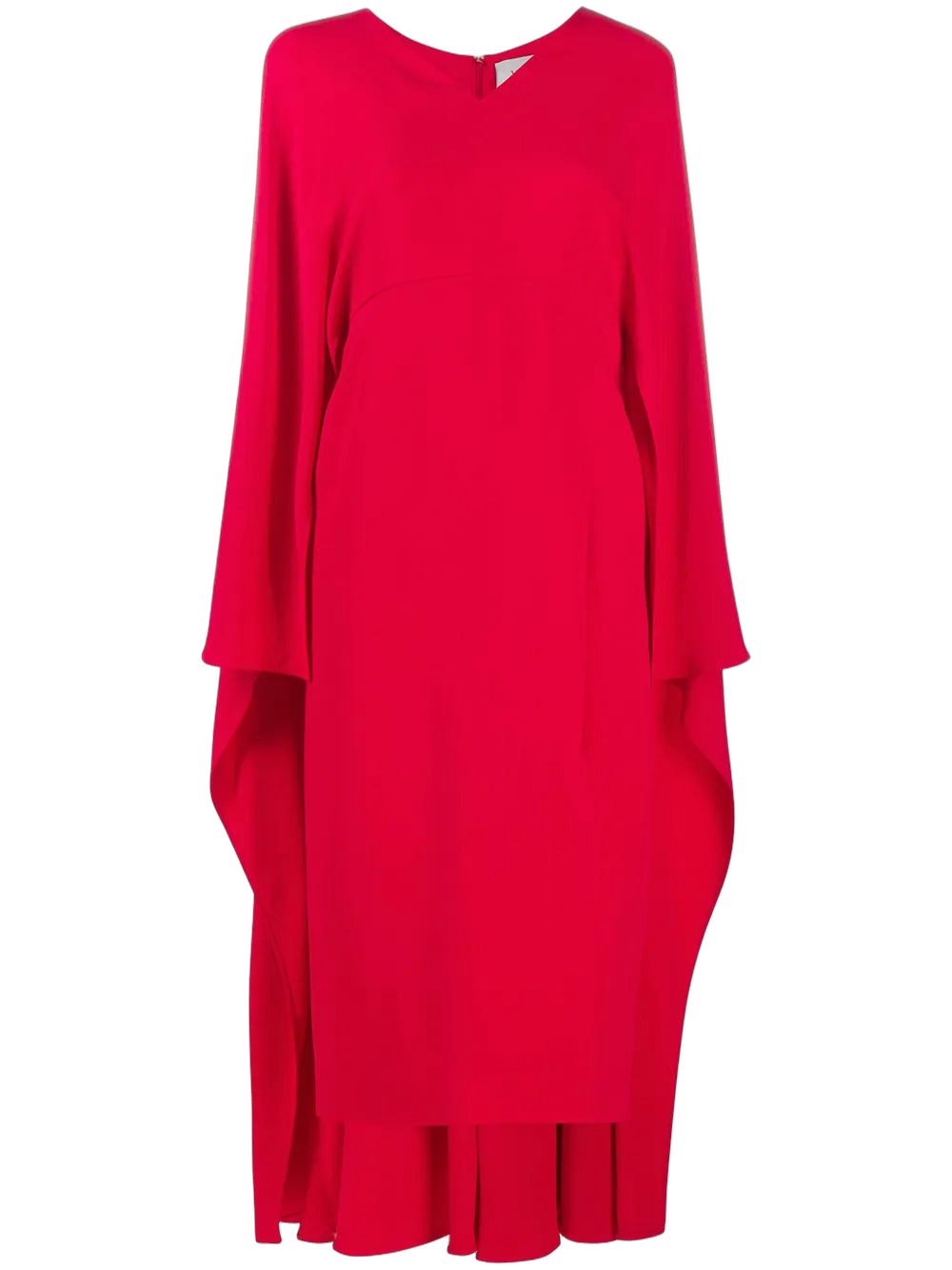 Cape-Style V-Neck Silk Dress — Red