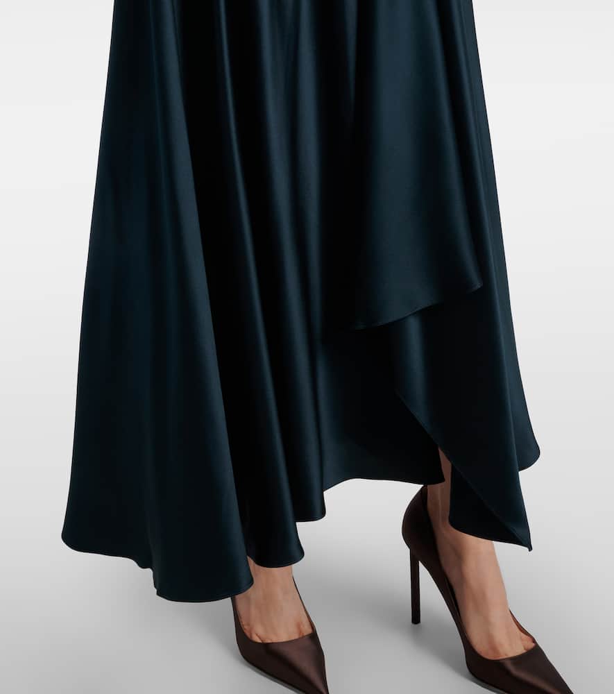 Asha asymmetric silk satin maxi skirt