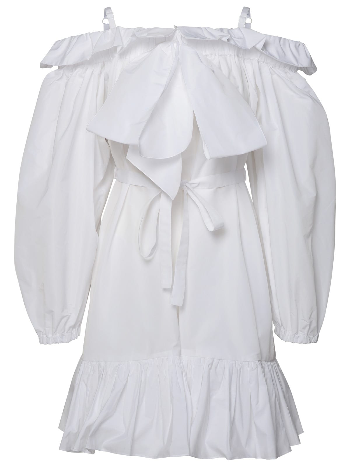 Ruffled detailing belted mini dress - White