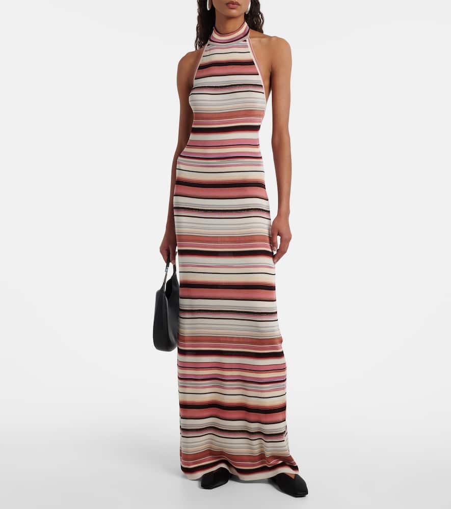Striped halterneck maxi dress