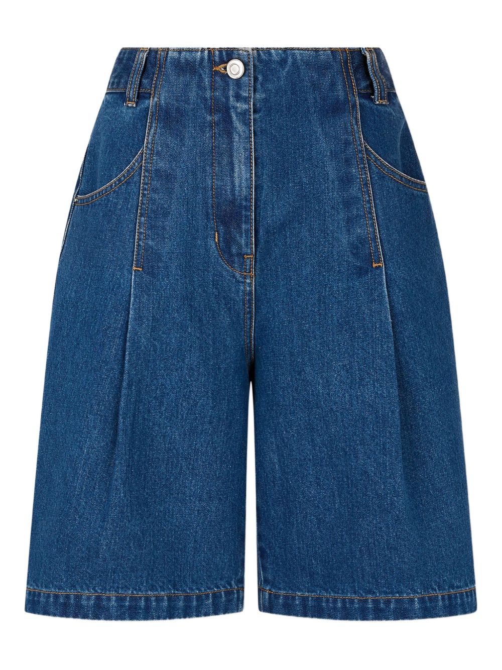 Pleat-detailed denim shorts - Blue