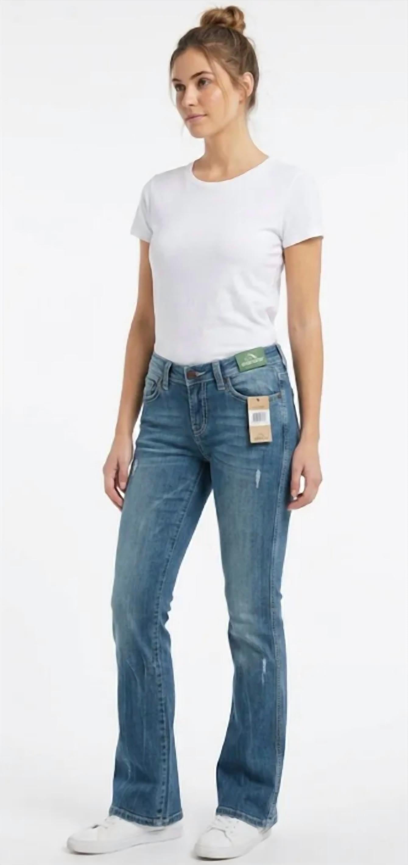 Patch Pocket Wide Leg Jeans In Bleach
