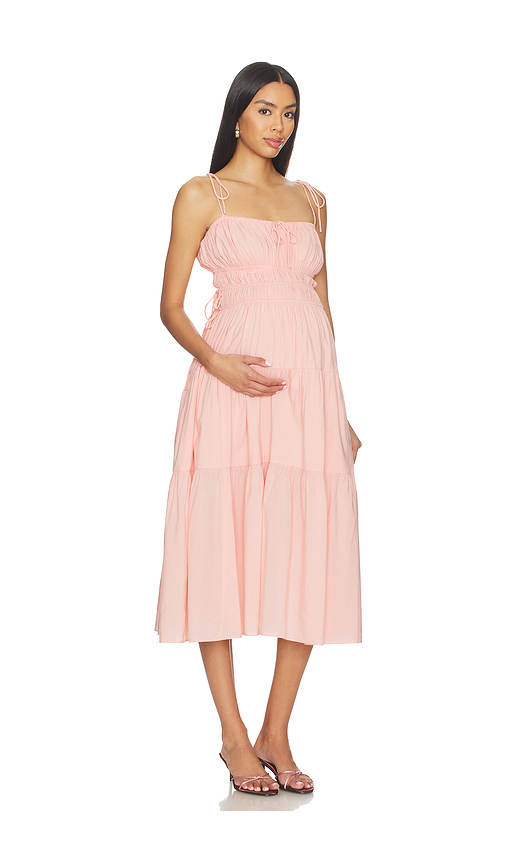 BUMPSUIT Shirred Midi Poplin Dress in Pink. L. Also in XS
