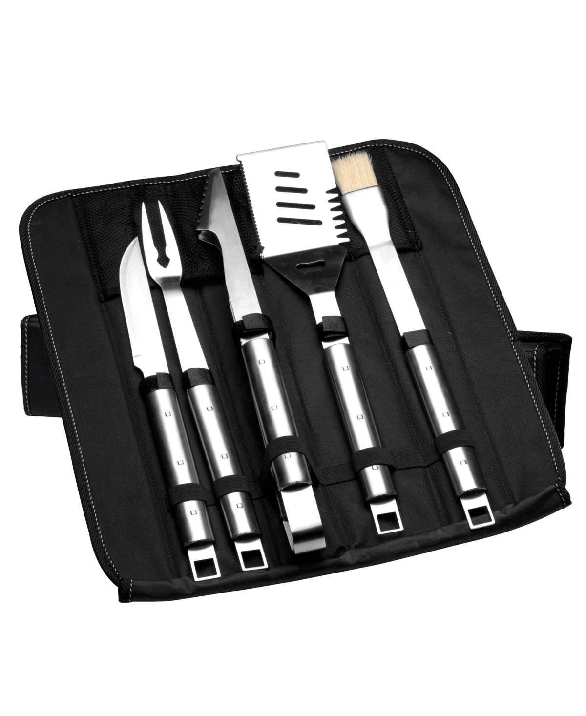 Cubo 6-Pc. Stainless Steel Bbq Set with Folding Bag - Black