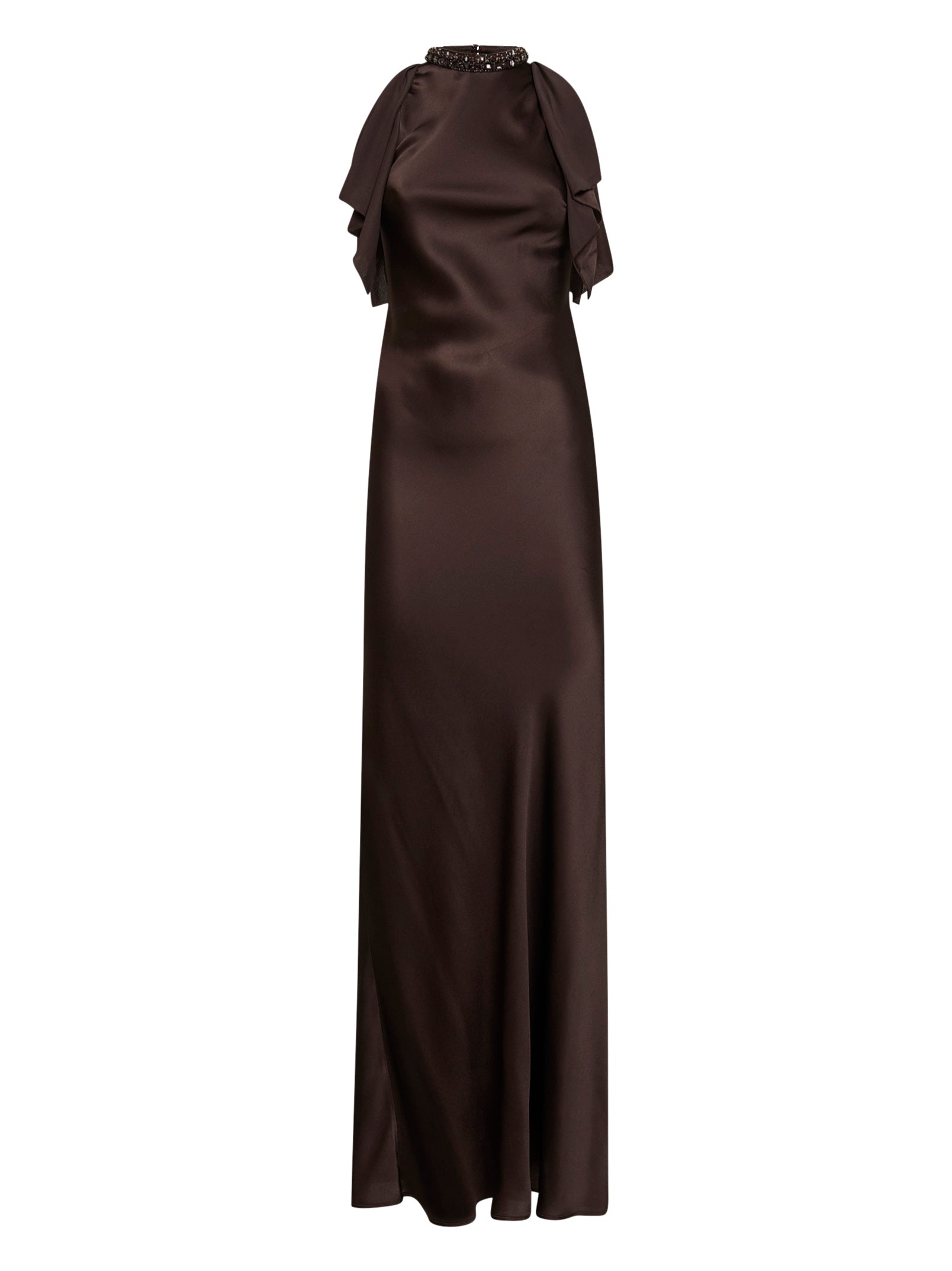 Crystal-Embellished Halter Neck Dress — Brown