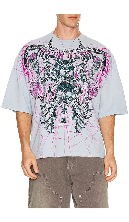 Affliction Darkness Falls Short Sleeve Tee in Blue. S. Also in M, L, XL/1X