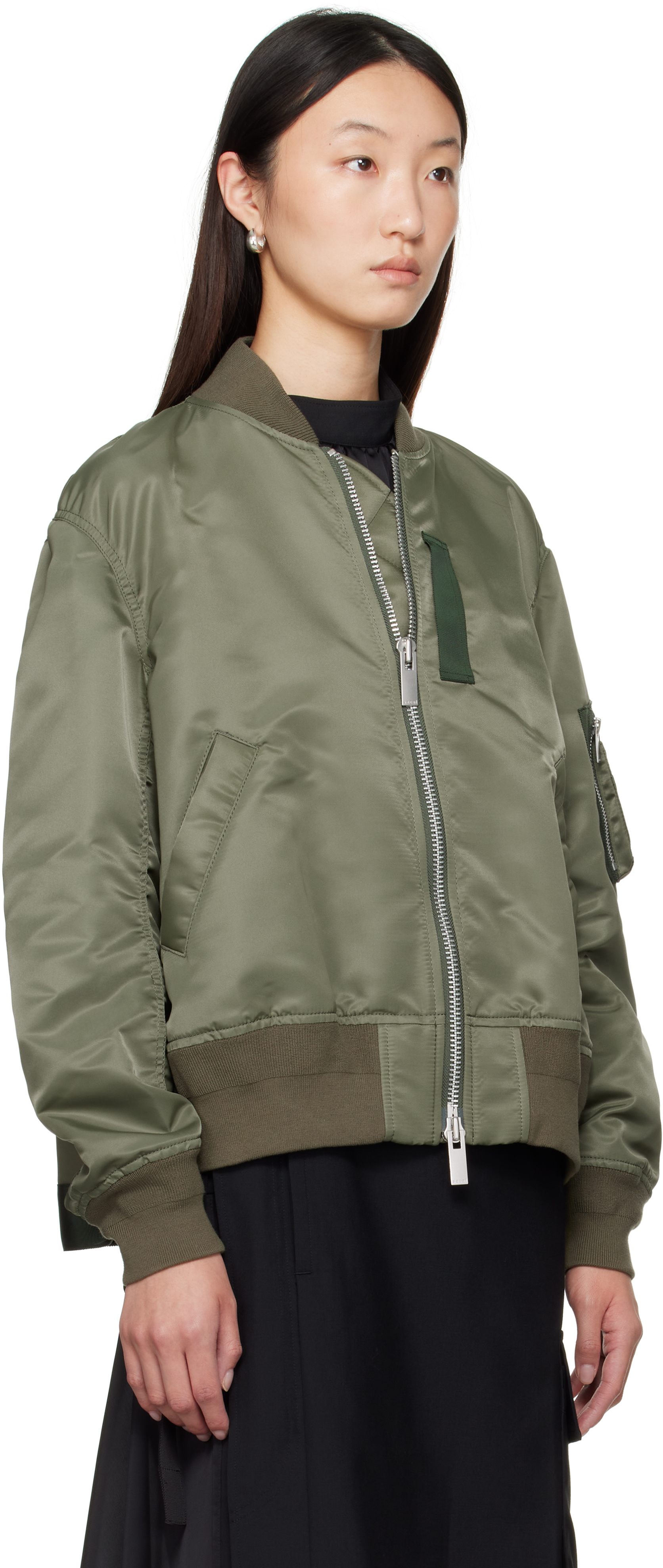 Khaki Nylon Twill Bomber Jacket