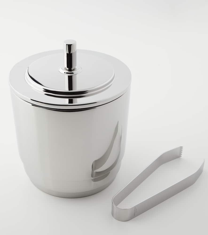 Manhattan stainless steel ice bucket and tongs set by Helle Damkjær