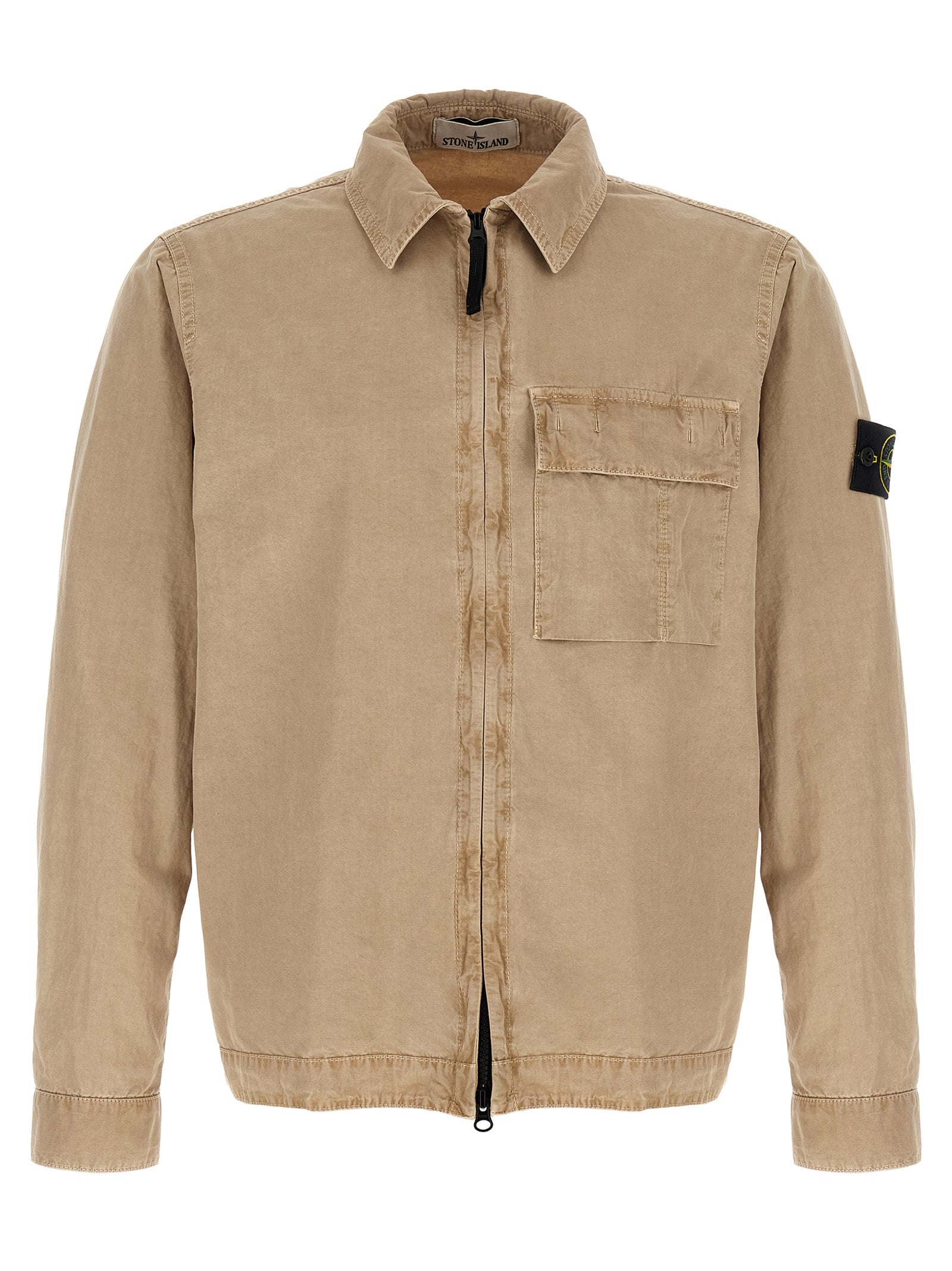 Garment-Dyed Cotton Canvas Overshirt — Beige