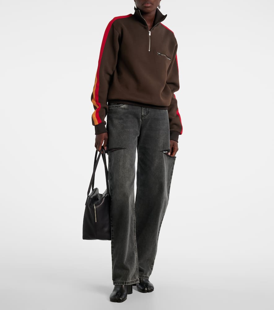 Cotton-blend jersey half-zip sweater