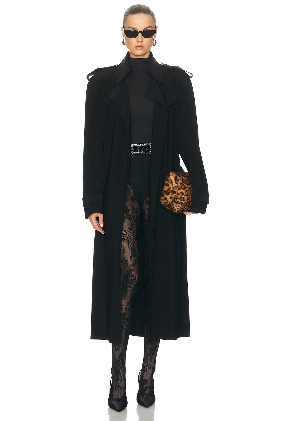 Norma Kamali Oversized Double Breasted Trench Coat in Black - Black. L also in