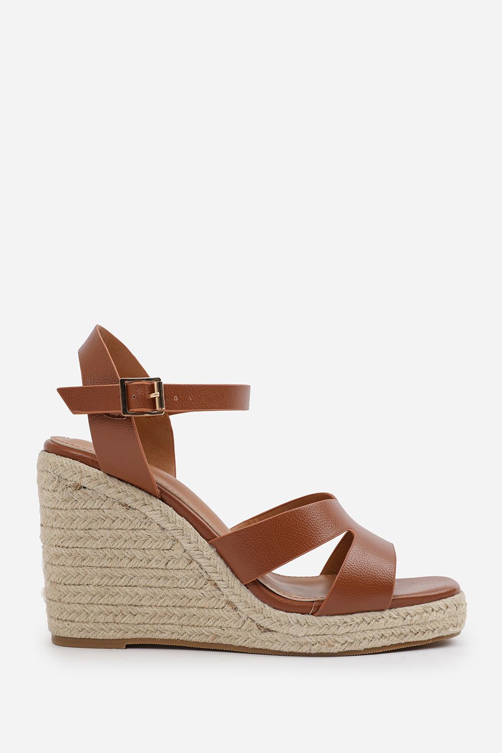 Where's That From Women's 'Orvina' Cut Out Strap Detail Espadrille Wedge Heels With Buckle Strap in Tan